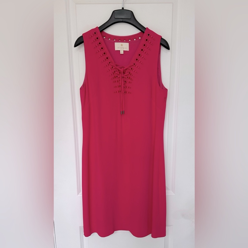 NWT Etcetera Brigitte hot pink sleeveless shift dress Size 6 lace up detail - Picture 2 of 5